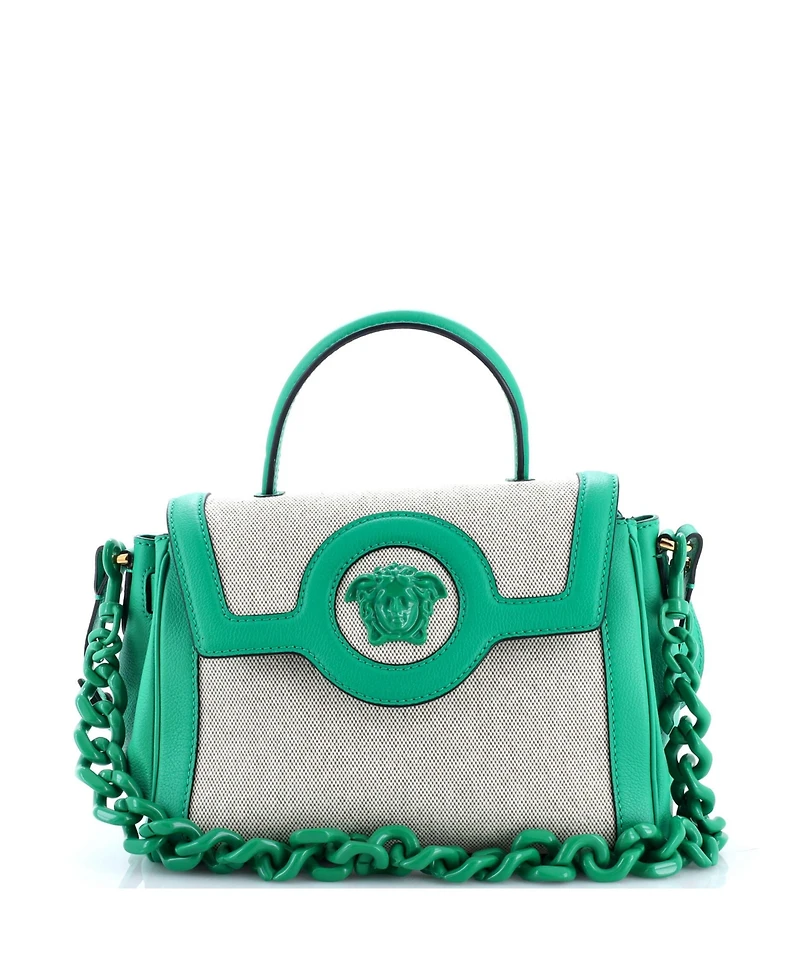 Pre-Owned Versace Medium La Medusa Top Handle Bag Leather with Canvas