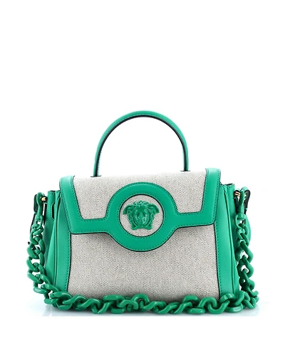 Pre-Owned Versace Medium La Medusa Top Handle Bag Leather with Canvas