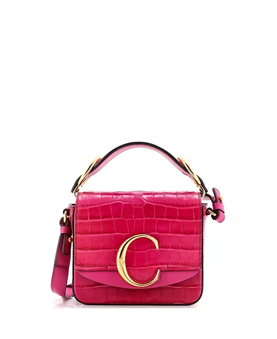 Pre-Owned Chloe Mini C Double Carry Bag Embossed Leather
