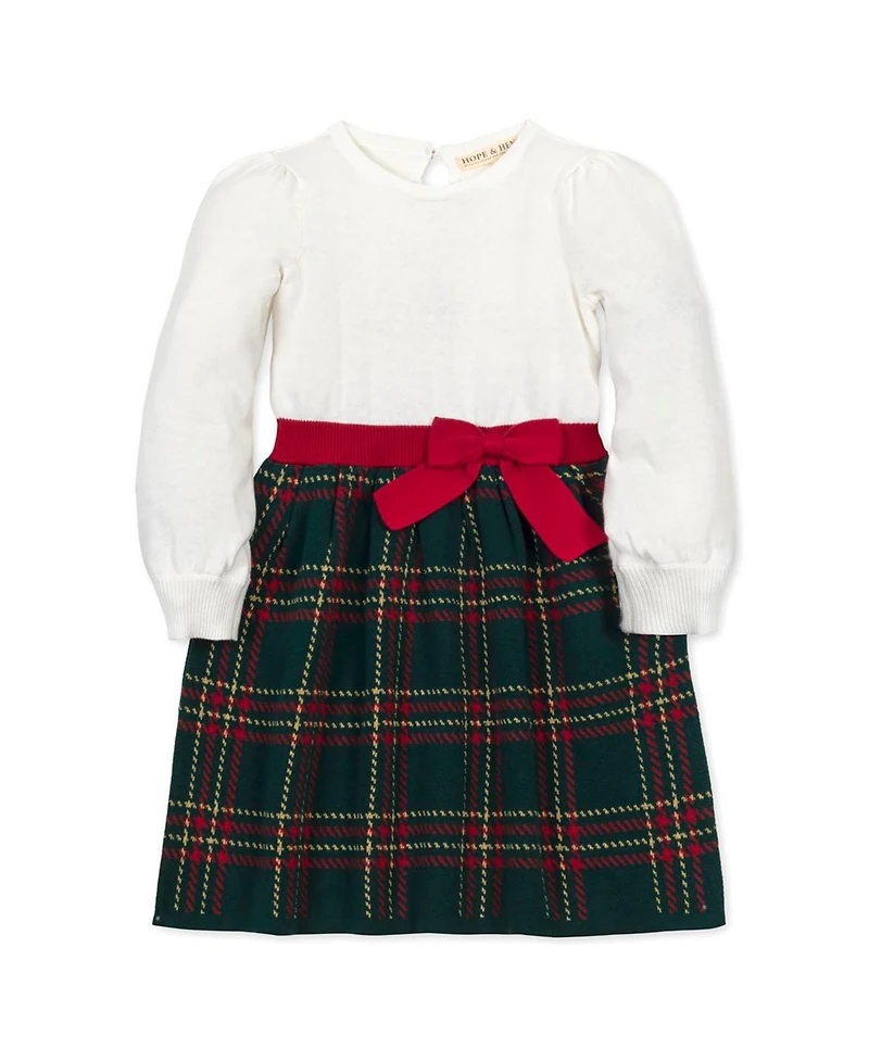 Hope & Henry Big Girls' Organic Long Sleeve Skater Sweater Dress with Bow
