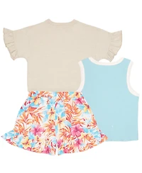Tommy Bahama Girls 3 Piece Grpahic T-Shirt, Tank Top and Shorts Summer Set