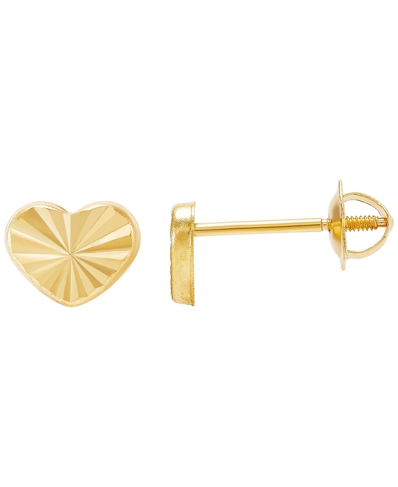 Macy's Kids Polished Heart Button Stud Earrings in 10K Yellow Gold
