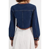 Karen Millen Women's Denim & Leather Collarless Jacket