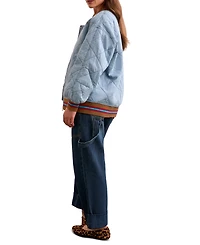 Tribal Women's Blue Thread Oversized Cotton Quilted Bomber Jacket