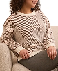 Tribal Women's Plaited Chenille Crew Neck Ribbed Sweater