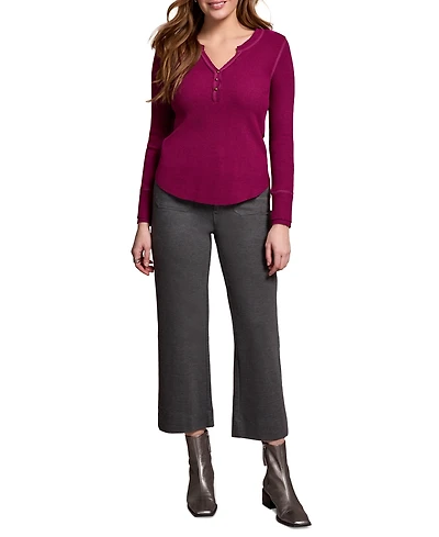 Tribal Women's Brushed Waffle Knit Henley Long Sleeve Top