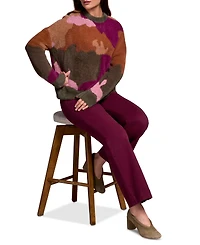 Tribal Women's Fuzzy Intarsia Crew Neck Sweater