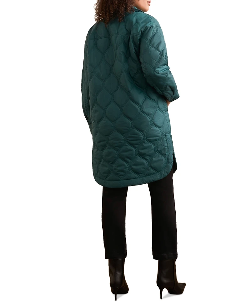 Tribal Women's Long Quilted Button-Up Jacket with Pockets