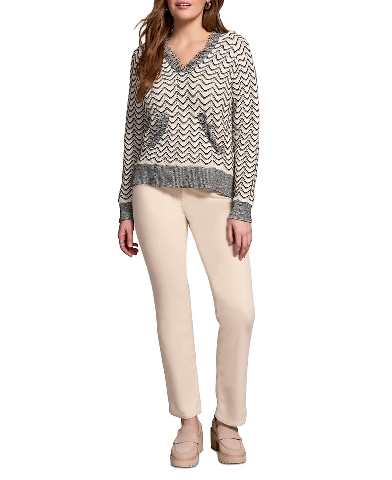 Tribal Women's Fringe Long Sleeve Hooded Sweater