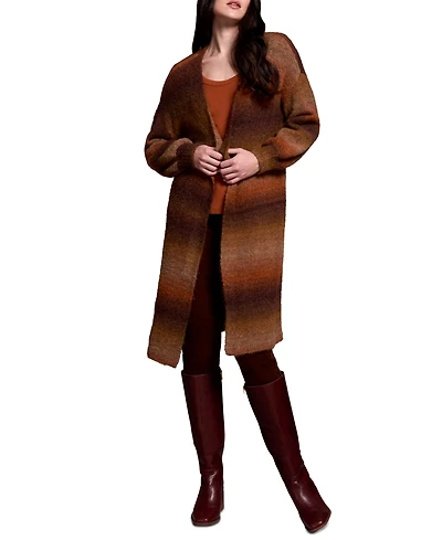 Tribal Women's Boucle Space Dye Puff Sleeve Long Cardigan Sweater