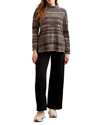 Tribal Women's Striped Mock Neck Long Sleeve Top