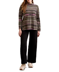 Tribal Women's Striped Mock Neck Long Sleeve Top