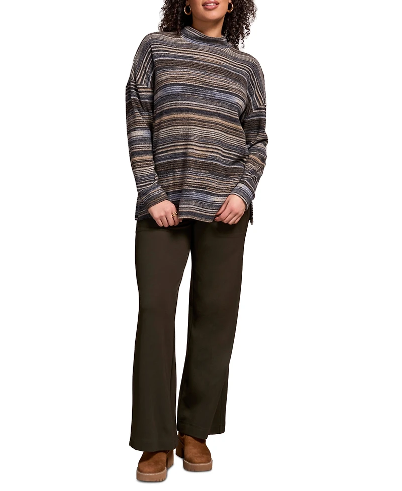 Tribal Women's Striped Mock Neck Long Sleeve Top