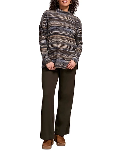 Tribal Women's Striped Mock Neck Long Sleeve Top