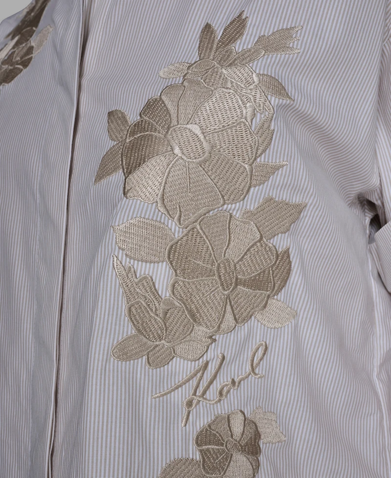 Karl Lagerfeld Paris Women's Striped Floral Detail Top