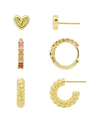 Unwritten Heart Post Stud, Multi Pink Cubic Zirconia Endless Hoop, Twits Post Hoop 3Pairs Ear Set