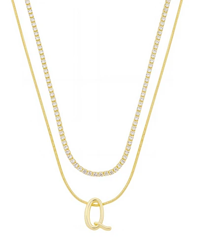 Unwritten Letter "Q" Initial Snake Chain Cubic Zirconia Chain Necklace With Extender 2Pcs Set