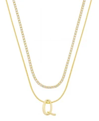 Unwritten Letter "Q" Initial Snake Chain Cubic Zirconia Chain Necklace With Extender 2Pcs Set