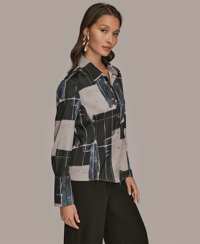 Donna Karan New York Petite Long-Sleeve Printed Blouse
