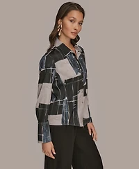 Donna Karan New York Petite Long-Sleeve Printed Blouse