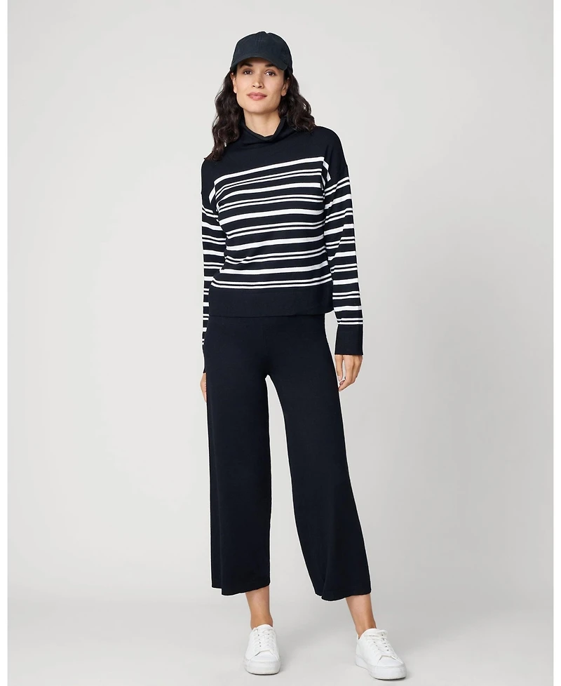 Cable & Gauge Women's Funnel Neck Stripe Sweater Wide Leg Pant Set
