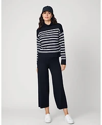 Cable & Gauge Women's Funnel Neck Stripe Sweater Wide Leg Pant Set