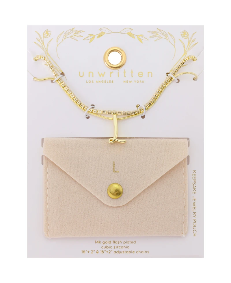 Unwritten Letter "L" Initial Snake Chain Cubic Zirconia Chain Necklace With Extender 2Pcs Set