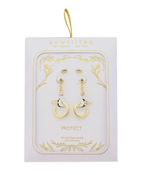 Unwritten Cubic Zirconia Evil Eye Post Stud, Sapphire With Clear Cubic Zirconia Drop Cubic Zirconia Post Hoop 3 Pairs Ear Set