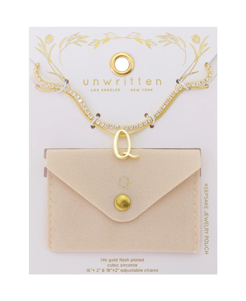 Unwritten Letter "Q" Initial Snake Chain Cubic Zirconia Chain Necklace With Extender 2Pcs Set
