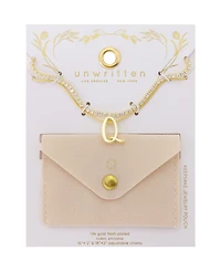 Unwritten Letter "Q" Initial Snake Chain Cubic Zirconia Chain Necklace With Extender 2Pcs Set