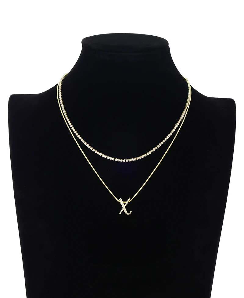 Unwritten Letter "X" Initial Snake Chain Cubic Zirconia Chain Necklace With Extender 2Pcs Set