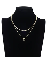 Unwritten Letter "X" Initial Snake Chain Cubic Zirconia Chain Necklace With Extender 2Pcs Set