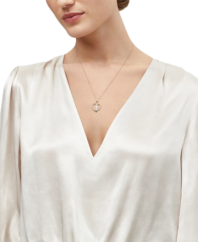 Macy's Back to Back Cross in Heart Pendant Necklace in 10K Yellow and White Gold