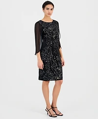 Connected Women's Side-Gathered Cape-Sleeve Dress