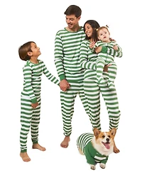 Leveret Dog Cotton Pajamas, Striped Green and White, Matching Family Christmas Pajamas