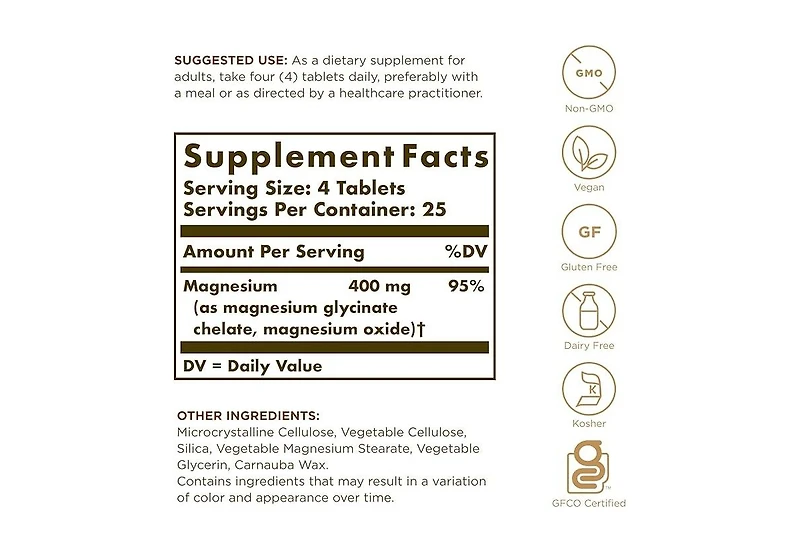 Solgar Chelated Magnesium Tablets ,100 Tabs