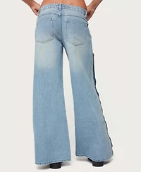 Edikted Women's Zippered Washed Wide Leg Jeans
