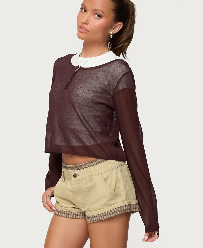 Edikted Women's Kilian Sheer Knit Henley Top