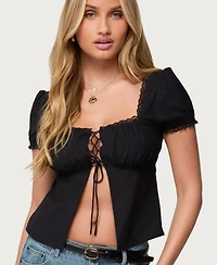 Edikted Women's Lacey Split Front Lace Up Top