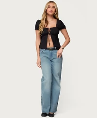 Edikted Women's Lacey Split Front Lace Up Top