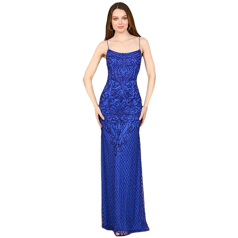 Lara Women's Lace Up Open Back Beaded Dress