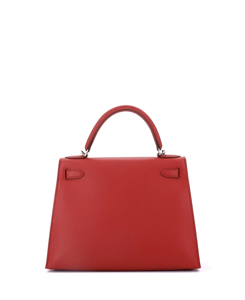 Pre-Owned Hermes Kelly 28 Handbag Red Epsom with Palladium Hardware