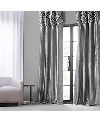 Half Price Drapes Platinum Ruched Solid Faux Silk Taffeta Room Darkening Curtain