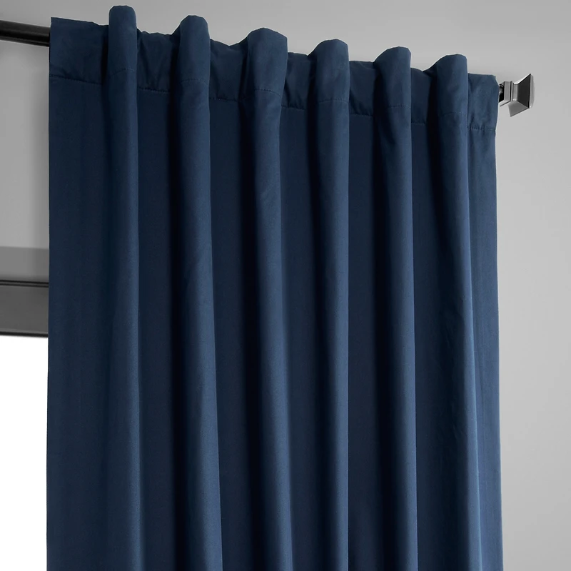 Half Price Drapes Dark Blue Solid Cotton Hotel Blackout Curtain
