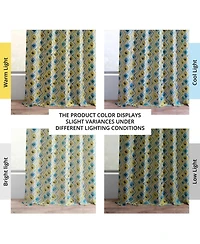 Half Price Drapes Zanni Multi Blue Green Geometric Faux Silk Jacquard Room Darkening Curtain