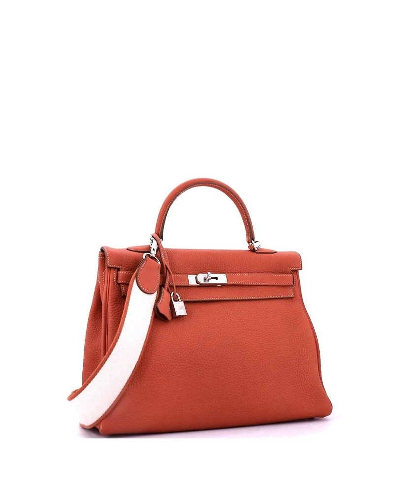 Pre-Owned Hermes Kelly 35 Handbag Orange Clemence with Palladium Hardware