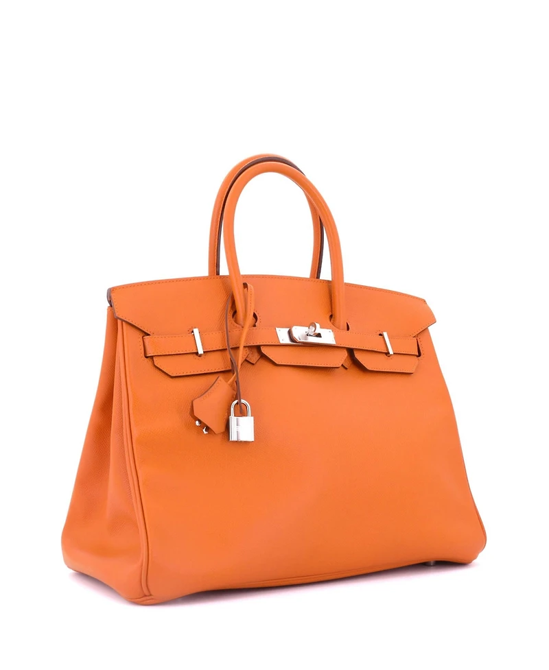 Pre-Owned Hermes Birkin 35 Handbag Orange Epsom with Palladium Hardware