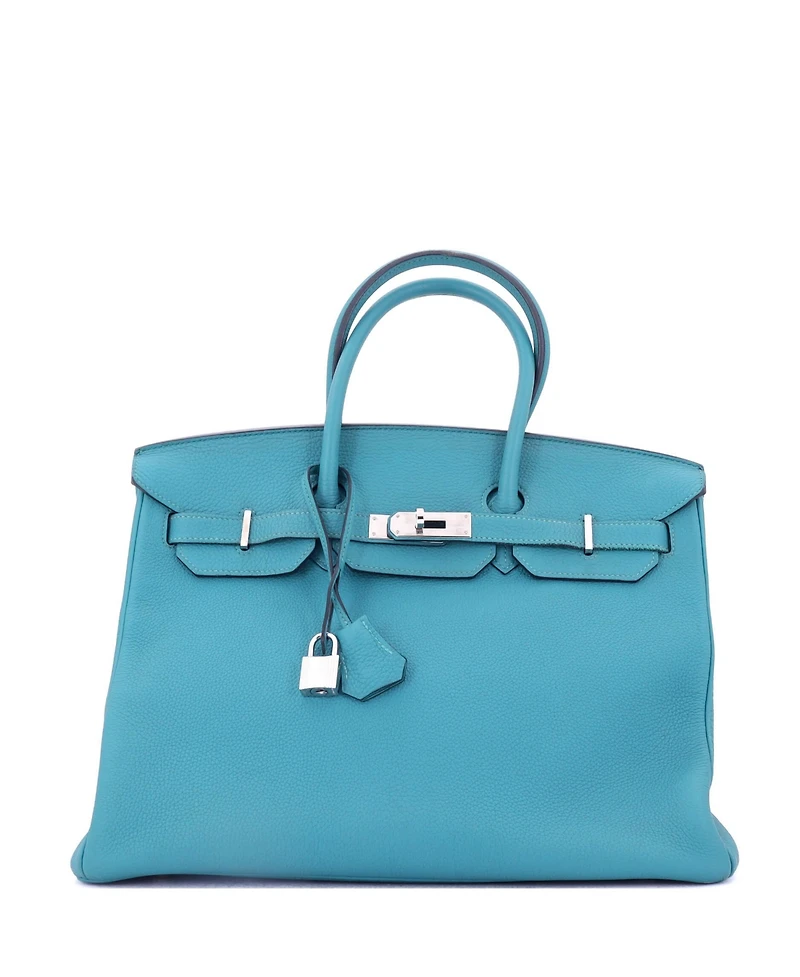 Pre-Owned Hermes Birkin 35 Handbag Blue Togo with Palladium Hardware