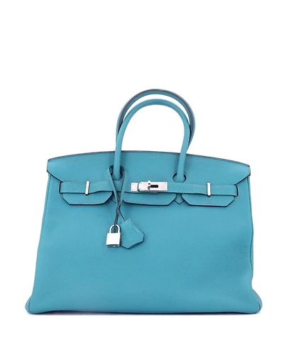 Pre-Owned Hermes Birkin 35 Handbag Blue Togo with Palladium Hardware