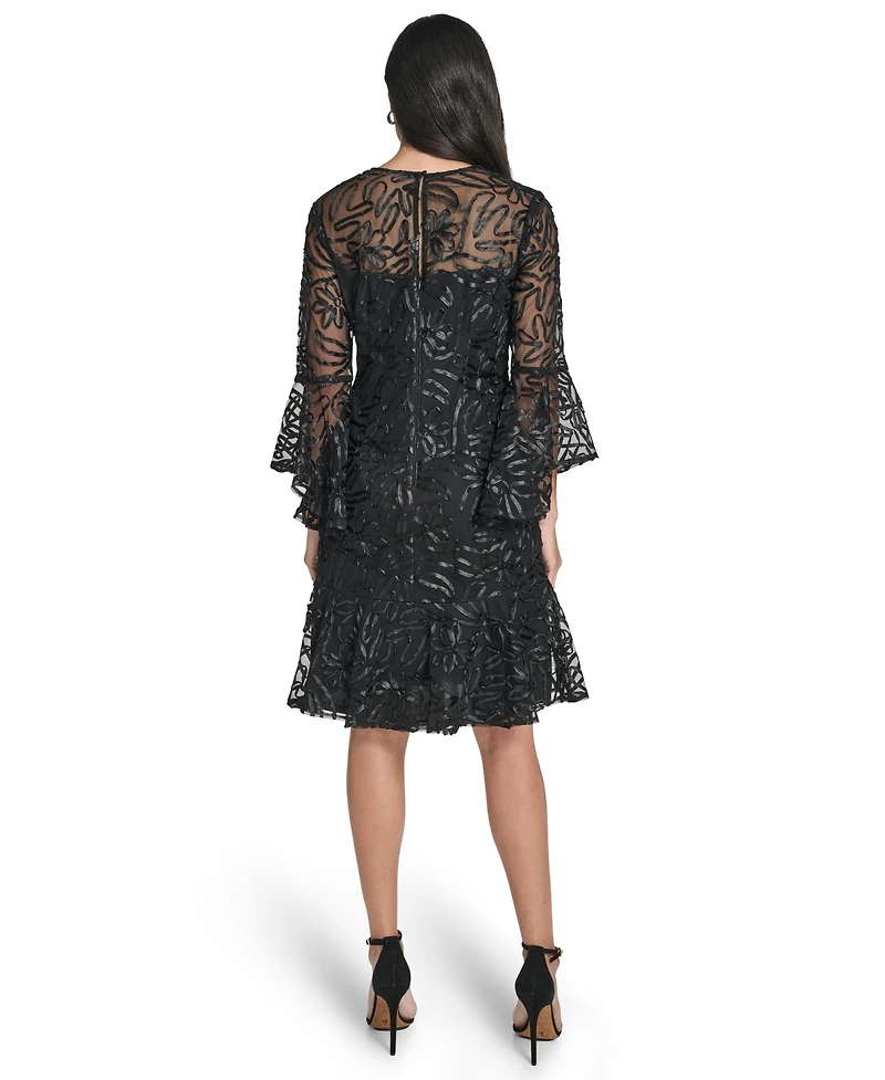 Jessica Howard Petite Jewel Neck Bell Sleeve A-Line Dress